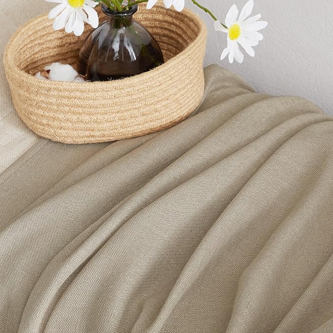 NICETOWN Taupe Curtains 84 inch Length 2 Panels Set, Rod Pocket & Back Tab Natural Linen Burlap Semi Sheer Window Treatments Privacy with Light Filtering for Bedroom/Living Room, W52 x L84