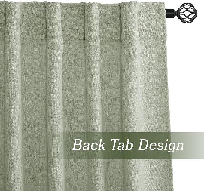 RYB HOME Linen Sheer Curtains and Drapes for Living Room 108 inches Length, Breathable Back Tab/Rod Pocket Semi Sheer Curtains, Sage Green, W 52 x L 108 inches, 2 Panels Set
