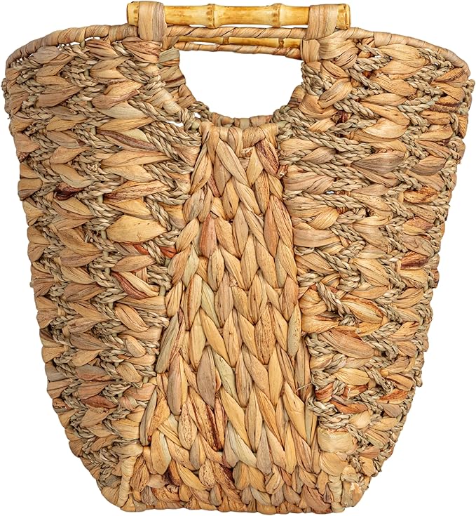 Household Essentials Water Hyacinth Seagrass Scoop Basket with Bamboo Handle, Natural