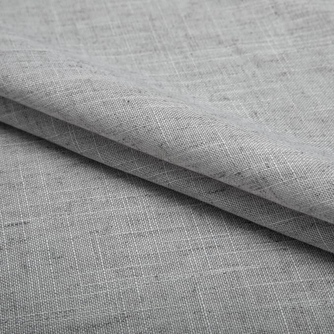 Pitalk Light Grey Linen Curtains 90 Inches Long for Living Room 2 Panels Grommet Long Drape Light Filter Semi Sheer Dove Silver Gray Curtain for Bedroom French Door Boho Rustic Farmhouse 52x90 Length