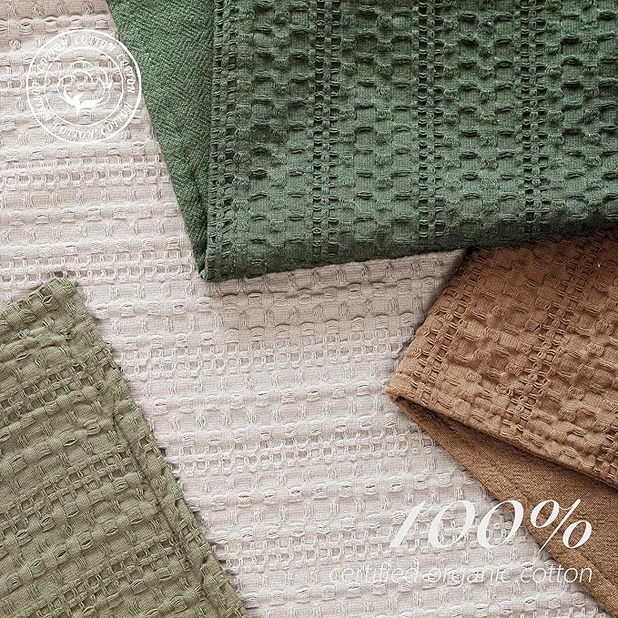 Foindtower Set of 2 Decorative Cotton Waffle Weave Lumbar Throw Pillow Covers Euro Shams Cushion Covers Accent European Pillowcase for Bed Couch Bedroom Living Room Home Decor 12×20 Inch Dark Green