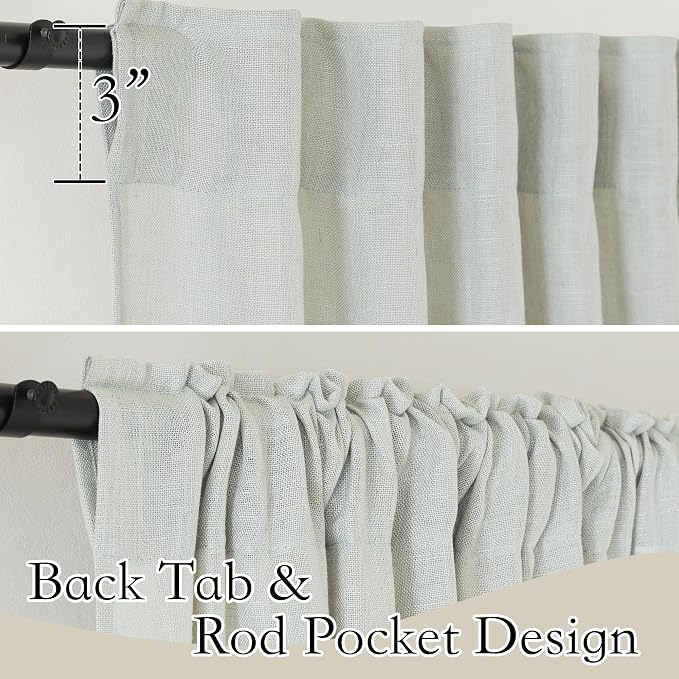 RYB HOME Linen Sheer Curtains for Window Treatments, Light Filtering Privacy Modern Flax Linen Texture Drapes for Dining Room Home Office Bedroom, W 70 x L 84 inches, Sage Green, 2 Panels
