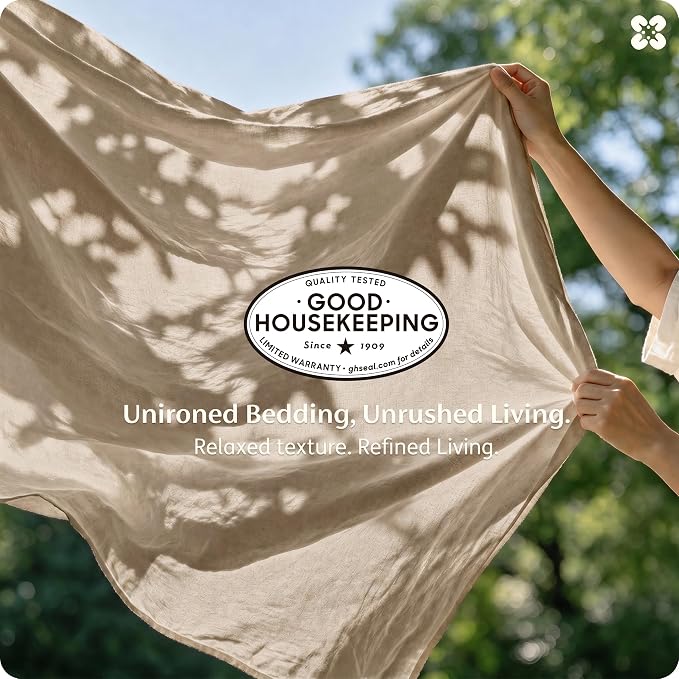 Bedsure Duvet Cover Queen Size - 100% Washed Cotton, Linen-Like Minimalist Bedding - PureWoven Plain Soft Comforter Cover for All Seasons, 1 Duvet Cover Only (Frosted Almond, 90" x 90")