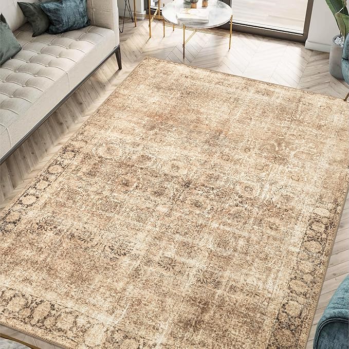 Keen Home Design 48"x72" Rug - Machine Washable Area Rug with Non-Slip Backing, Ideal for Living Room, Dining Room, Bedroom - Vintage, Easy Clean, Durable, Low Pile - (4' x 6')
