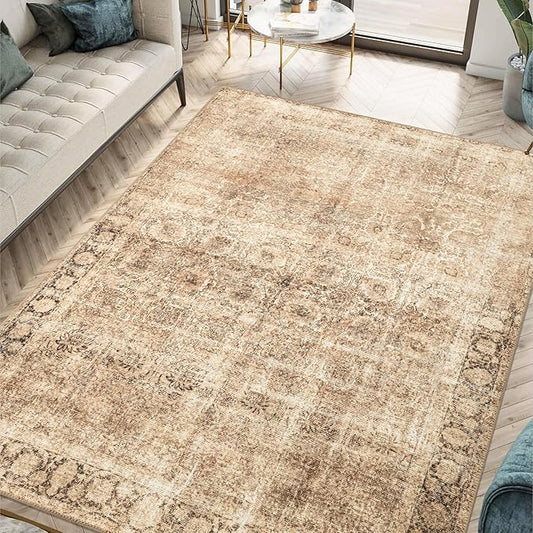 Keen Home Design 48"x72" Rug - Machine Washable Area Rug with Non-Slip Backing, Ideal for Living Room, Dining Room, Bedroom - Vintage, Easy Clean, Durable, Low Pile - (4' x 6')