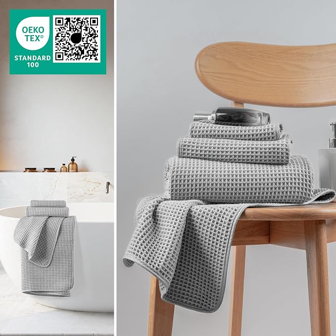 MICROFI New Microfiber Waffle Bath Towels, 3 Pieces, Oversized, Soft, Absorbent, Fast Drying, Lint Free, Includes Bath, Face and Hand Towels 430 GSM