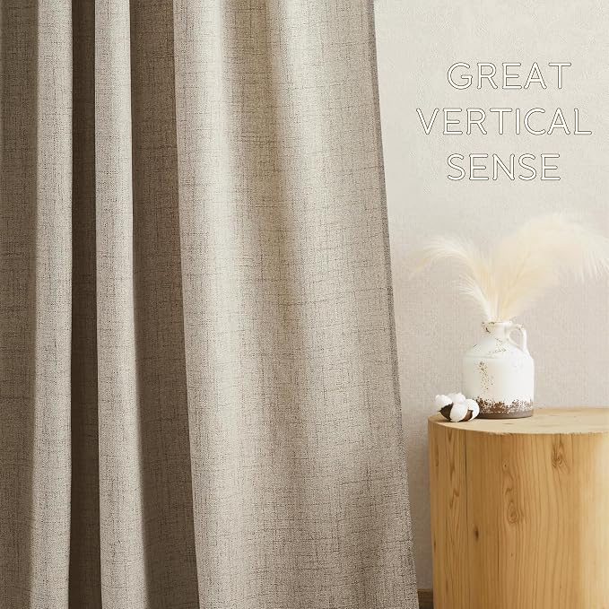 NICETOWN Linen Curtains 96 Inch Length for Bedroom 2 Panels, Privacy Light Filtering Semi Sheer Curtain Grommet Linen Textured Window Drapes Burlap Look for Living Room, Oatmeal, 52" W x 96" L