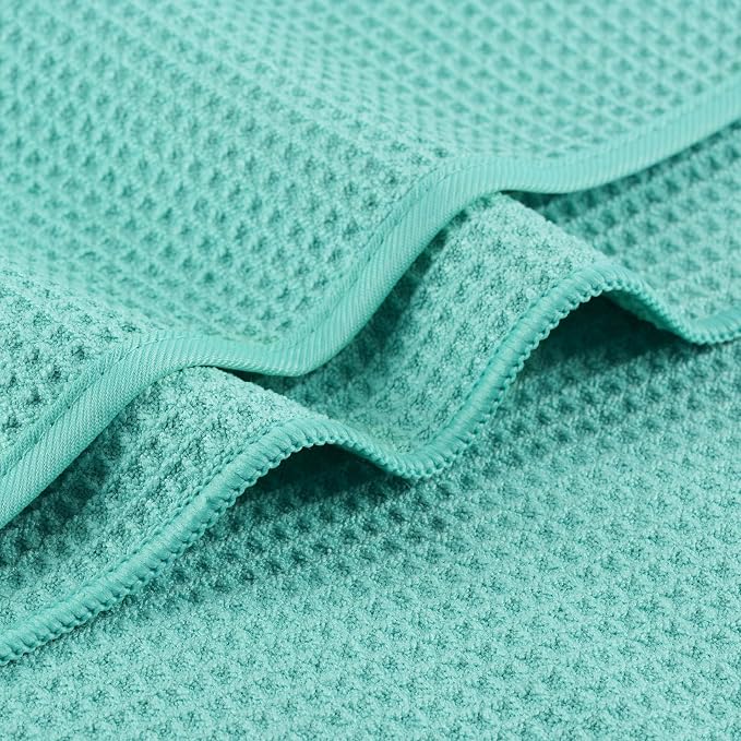 MICROFI Waffle Weave Bath Towel Set, Microfiber, 4 Pieces (Body/Hair/Hand/Face), Quick Dry, Lightweight, Super Absorbent, Lint Free, 380 GSM (Turquoise)