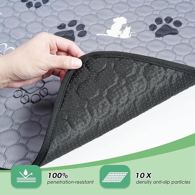 WanpeeGoo Washable Pee Pads for Dogs, Extra Large Dog Mat, Absorbent Reusable Training Dog Pads Pet Puppy Pads, Non-Slip Potty Pads for Whelping, Playpen, Crate, Bed, Grey 65"x48"