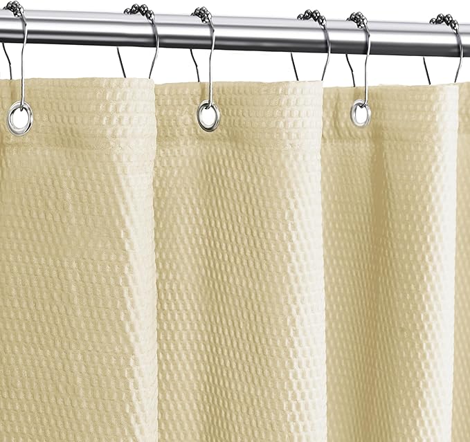 Tititex Solid Beige Cloth Fabric Shower Curtain Liner with 2 Magnets - Texture Soft Hotel Quality Waterproof Shower Liner, Light-Weight & Machine Washable 72x72 inch