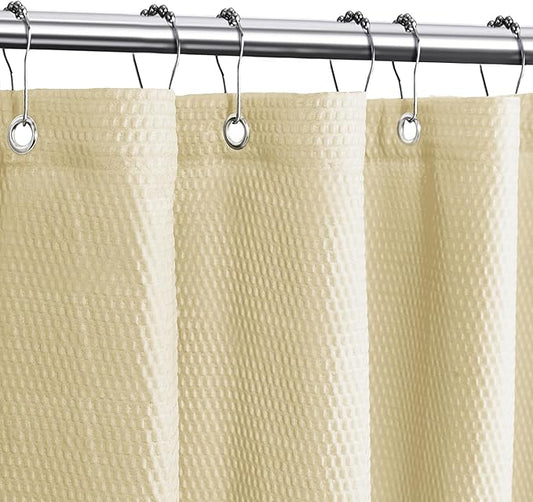 Tititex Solid Beige Cloth Fabric Shower Curtain Liner with 2 Magnets - Texture Soft Hotel Quality Waterproof Shower Liner, Light-Weight & Machine Washable 72x72 inch