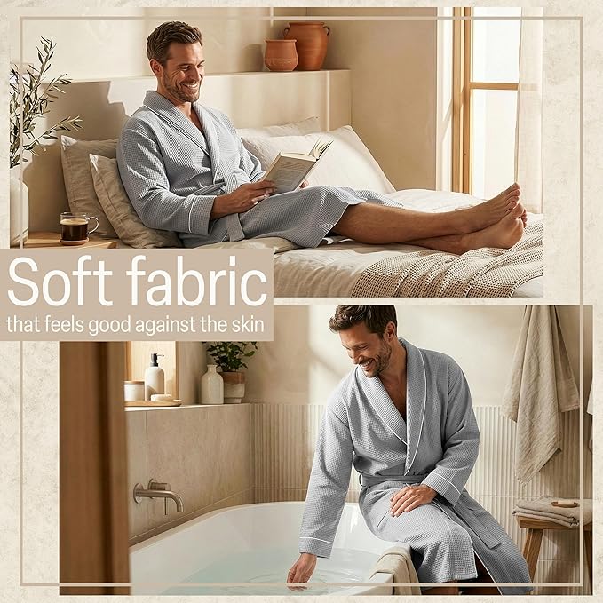 Get Trend Waffle Robes for Men M-3XL, Lightweight Soft Bathrobes, Cozy House Coat for Spa, Shower & Hotel