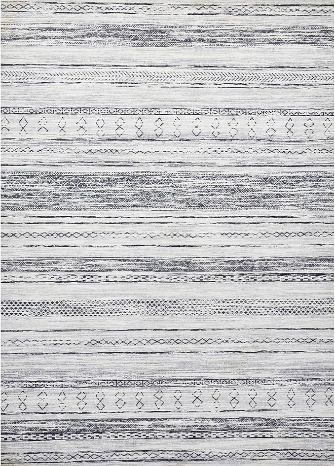 Tortania Area Rug Living Room Rugs - 9x12 Washable Large Soft Neutral Boho Moroccan Bohemian Farmhouse Rug Indoor Floor Carpet for Bedroom Under Dining Table Home Office Decor - Grey