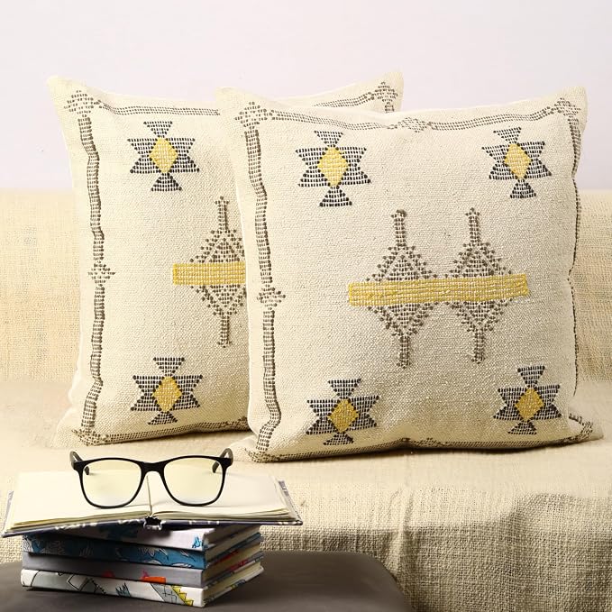 Trade Star 100% Cotton Throw Pillow Covers Set of 2 Cotton Cushion Covers Handloomed Rug Decorative Cushion Cases Designer Square Pillow Shams Handwoven Pillowcase 18x18 Inches