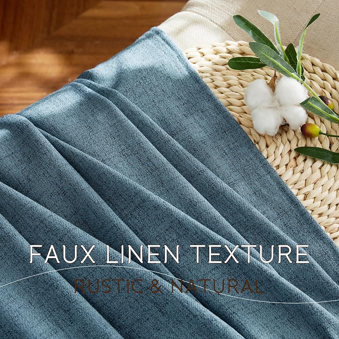 NICETOWN Linen Curtains 84 Inches Long 2 Panels for Bedroom Living Room, Privacy Linen Textured Window Drapes Semi Sheer Light Filtering Grommet Burlap Look Curtains, 52" W x 84" L, Stone Blue