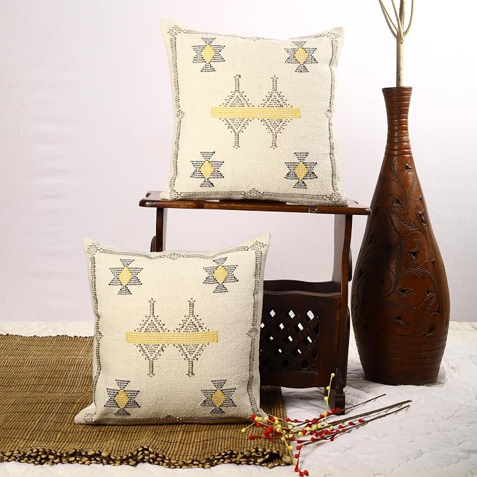 Trade Star 100% Cotton Throw Pillow Covers Set of 2 Cotton Cushion Covers Handloomed Rug Decorative Cushion Cases Designer Square Pillow Shams Handwoven Pillowcase 18x18 Inches