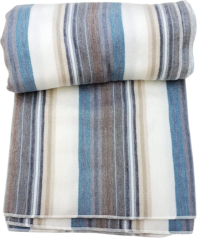 DAVLINA, Alpaca Wool Throw Blanket | Super Soft, Lightweight, Breathable and Hypoallergenic | Non-Itchy or Scratchy (Blue White Varicolored, Striped)