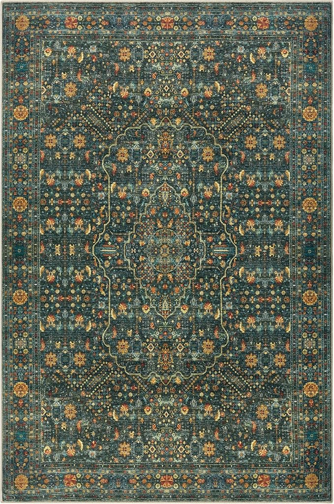 Keen Home Design 6x9 Rug - Machine Washable Area Rug with Non-Slip Backing, Ideal for Living Room, Dining Room, Bedroom - Vintage, Easy Clean, Durable, Low Pile Rug - (6' x 9')