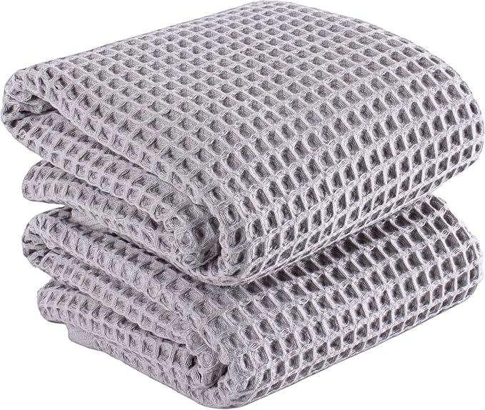 PÜSKÜL Natural 100% Turkish Cotton Waffle Bath Towels Set of 2-Piece | 32x63 inch Extra Large Absorbent Quick-Dry Lightweight Spa Towel | Luxury Sauna Accessories (Gray, Bath Towels - Pack of 2)
