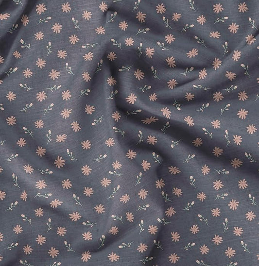 Soimoi Heavyweight Cotton Poplin Fabric Material, Gray - Floral Printed - 42" Inch Width, Natural Cotton Material for Quilt Making, Dresses, Skirts, Pajamas, Pillowcases, Tablecloths, Kurtis, 1 Yard