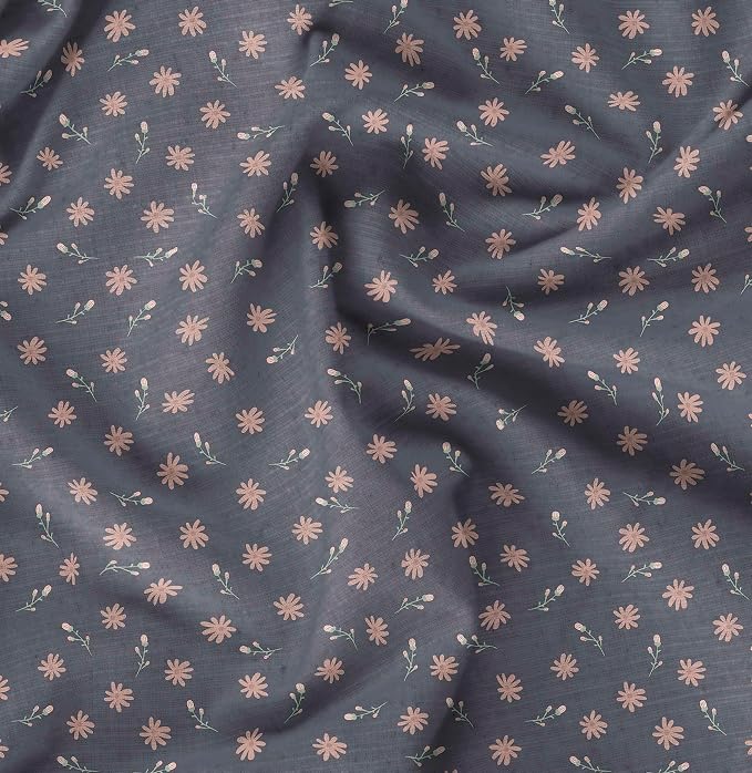 Soimoi Floral Print - Gray, Pure Silk Fabric - 42 Inch Wide, 1 Yard, Lightweight Material, Perfect for Elegant Dresses, Sarees, Scarves, Evening Wear