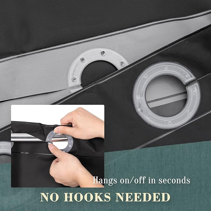 No Hook PEVA Shower Curtain or Liner - 8G Heavy Duty Black Bathroom Shower Curtain No Hooks Required, Waterproof Plastic & PVC Free, Standard Size 71 x 74, Black