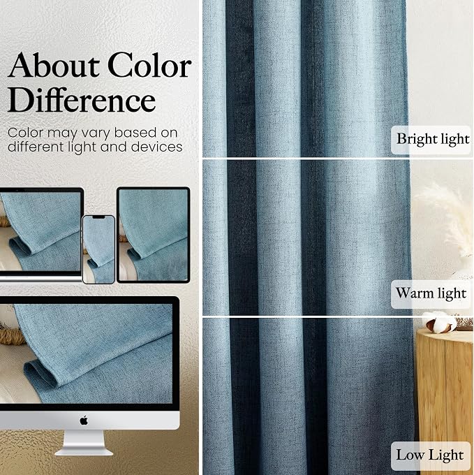 NICETOWN Linen Curtains 84 Inches Long 2 Panels for Bedroom Living Room, Privacy Linen Textured Window Drapes Semi Sheer Light Filtering Grommet Burlap Look Curtains, 52" W x 84" L, Stone Blue