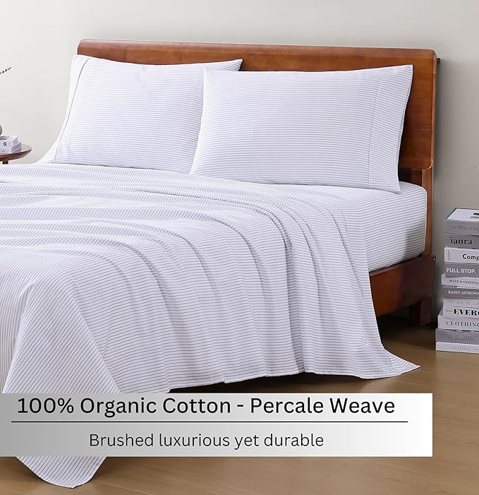 LANE LINEN Eco Friendly 100% Organic Cotton King Bed Sheets Set, Printed Modern Cotton Sheets, Soft & Comfy Low Pill Fade Resistance Fully Elasticized King Size Bed Set 15" deep Pockets