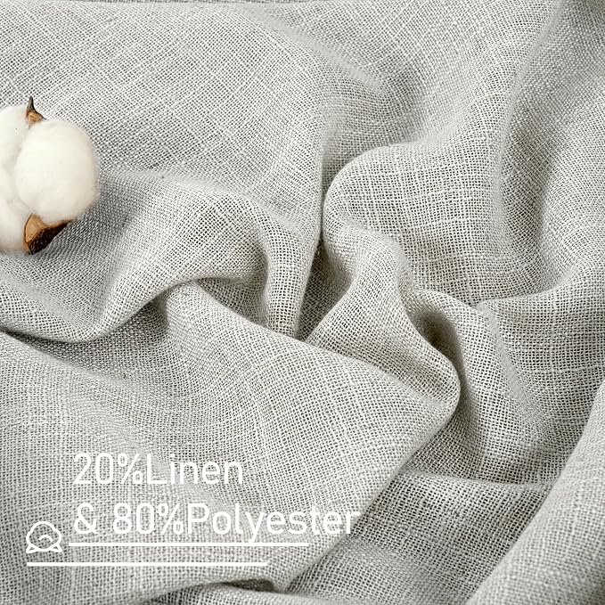 LAMIT Faux Linen Curtains 63 inches Long for Bedroom, Back Tab and Rod Pocket Thick Linen Drapes Light Filtering Semi Sheer Window Curtains for Living Room, 2 Panels (52 x 63 Inch, Light Grey)