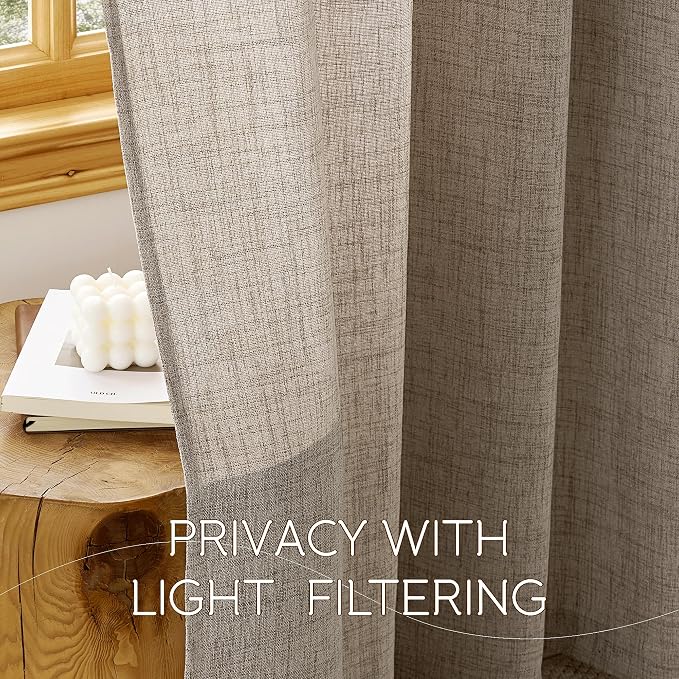 NICETOWN Linen Curtains 84 Inches Long 2 Panels for Bedroom Living Room, Privacy Linen Textured Window Drapes Semi Sheer Light Filtering Grommet Burlap Look Curtains, 52" W x 84" L