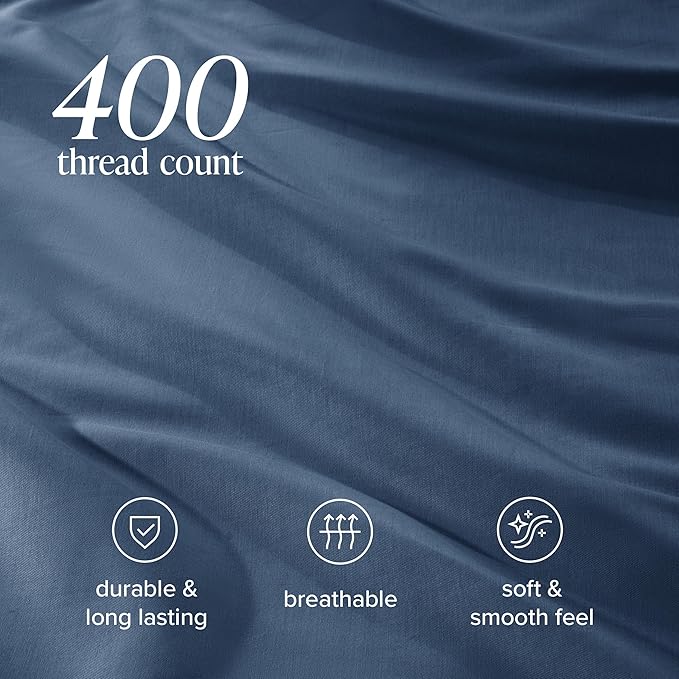 Bare Home 100% Organic Cotton Sateen Duvet Cover Set - Extra Long Size - 400 Thread Count - Smooth Sateen Weave - Warm & Luxurious - Duvet Cover (Twin/Twin XL, Bering Sea)