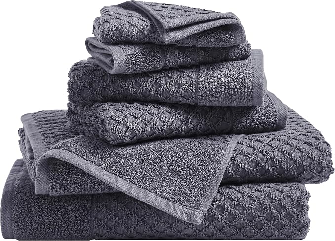 Great Bay Home Bath Towels - 100% Cotton 6 Piece Towel Set - Diamond Waffle Weave - Absorbent, Durable, Quick-Dry Towels for Bathroom (Stone Blue)