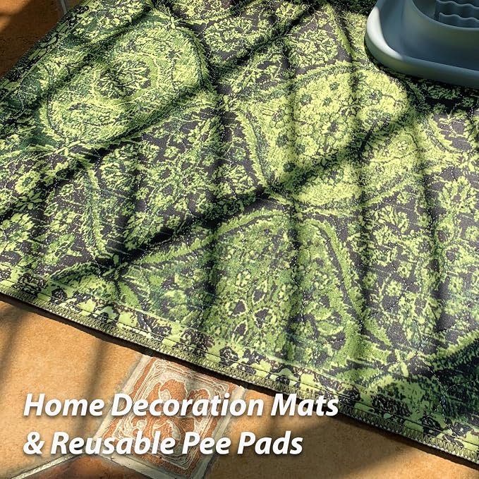 nunubaby Washable Pee Pads for Dogs, Stylish, Non-Slip and Leak-Proof Pee Pads. Reusable Potty Pads for Dogs for Crates and Floors.(Green/Multi,24" x36" )