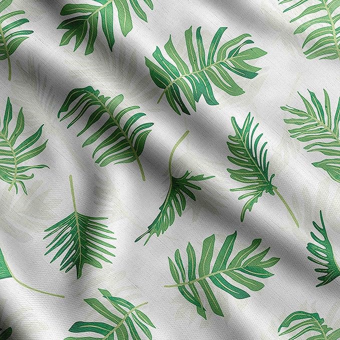 Soimoi Leaves Print - Green, Viscose Rayon Fabric Material - 42 Inch Wide, 1 Yard, Unstitched Material for Dresses, Blouses, Skirts, Sleepwear, Kids Clothing