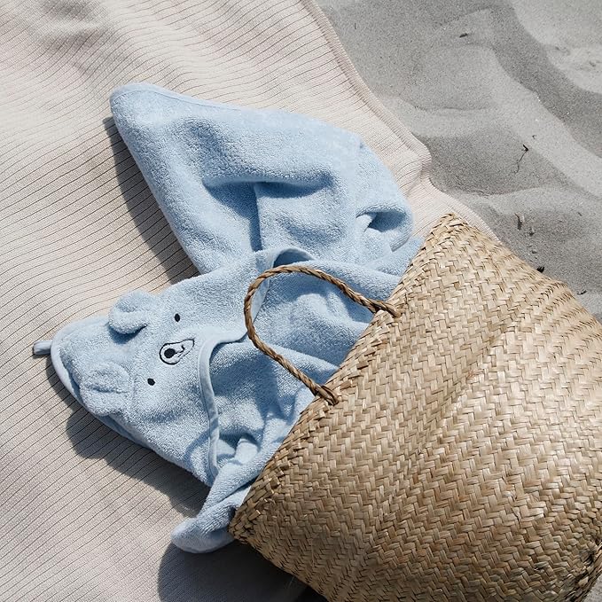 Hooded Baby Towels – 100% Organic Cotton Baby Bath Towels – Baby Boy Newborn Essentials - Super-Soft and Absorbent. (2-Pack Bear Fog and Bear Baby Blue)