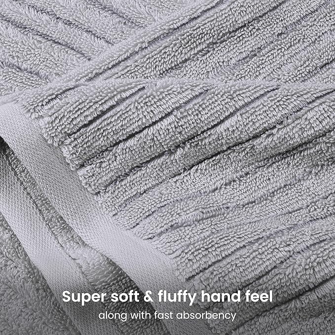 BIOWEAVES 100% Organic Cotton 6-Piece Luxury Bathroom Ribbed Towel Set GOTS Certified 700 GSM, 2 Bath Towel, 2 Hand Towel & 2 Wash Cloths - Lunar Rock
