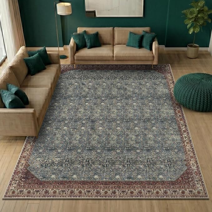 Keen Home Design 9x12 Rug - Machine Washable Area Rug with Non-Slip Backing, Ideal for Living Room, Dining Room, Bedroom - Vintage, Easy Clean, Durable, Low Pile Rug - (9' x 12')