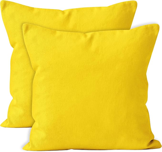 Encasa XO Throw Pillow Covers 18x18 in Set of 2 Sunbeam Yellow | No Inserts | Cotton Pillow Covers for Living Room, Bed, Sofa, Couch | Decorative Cushion Covers with Improved Zipper