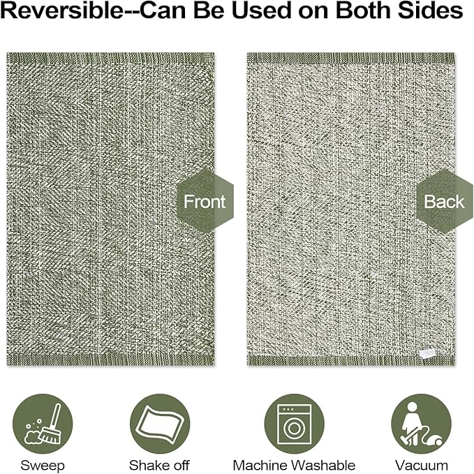 LEEVAN Hallway Runner Rug 2.6' x 8', Green Braided Kitchen Runner Rugs, Washable Woven Reverisible Bathroom Runners, Farmhouse Entryway Rug, Low-Profile Floor Carpet for Doorway/Laundry Room/Bedroom