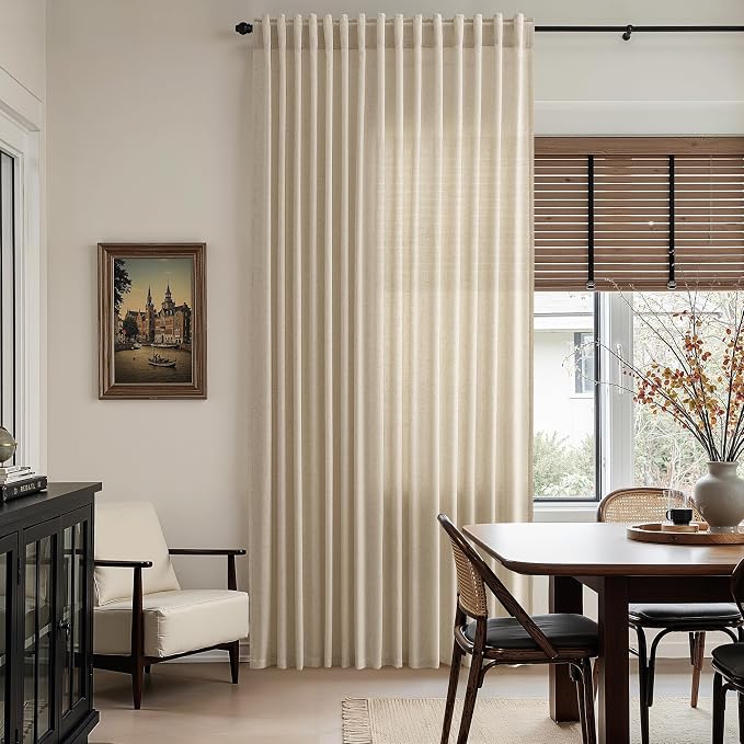 Nanspring Taupe Burlywood Curtains 63 Inch Length for Living Room Linen Semi Sheer Country Farmhouse Decor Curtains Back Tab Privacy Light Filtering Semi Sheer Curtain for Bedroom 52x63, 2 Panels