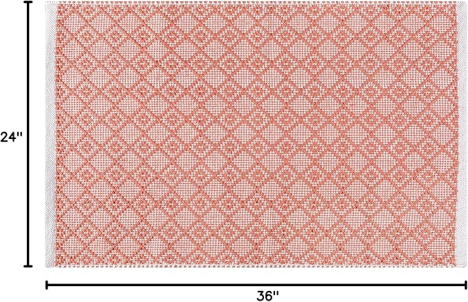Cotton Diamond Woven Area Rug 2x3 Feet - Dusty Pink, Non Slip Soft Decorative Farmhouse Décor Floor Rugs Ideal for Entryway, Kitchen, Patio | Peach Sturdy Accent Balcont Throw Door Mat for Washable