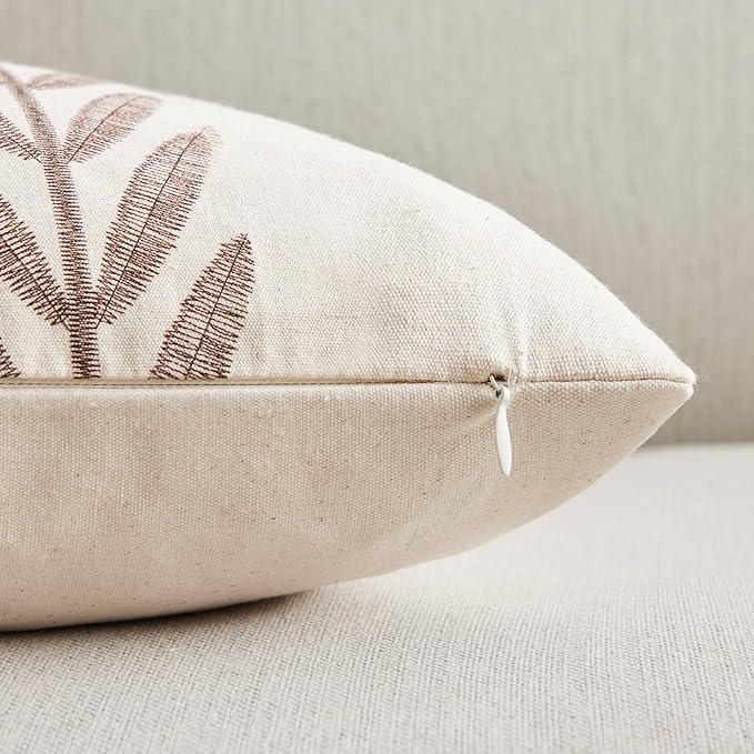 100% Cotton Farmhouse Leaves Throw Pillow Covers Set of 2, 24x24 Inch Chocolate Pastoral Decorative Print Cushion Covers for Sofa Bed Living Room Home Decor