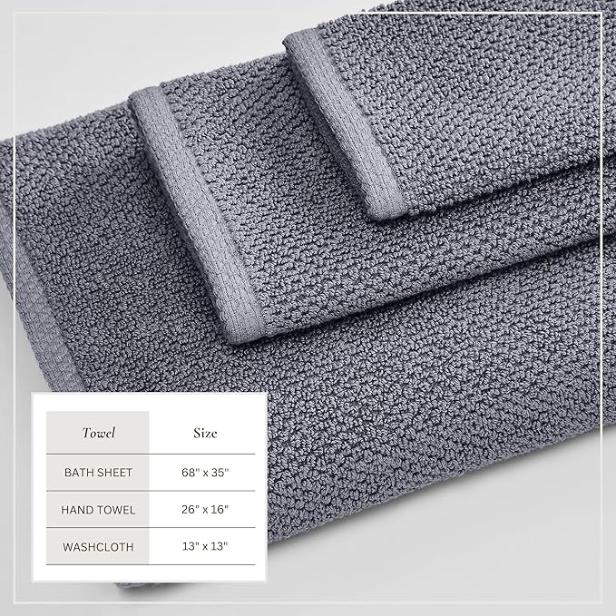 Great Bay Home 100% Cotton 6 Piece Bath Sheet Set - Absorbent, Quick-Drying, Durable Bath Towels for Bathroom Decor - Low-Twist, Two-Ply Fibers (Chambray Blue)
