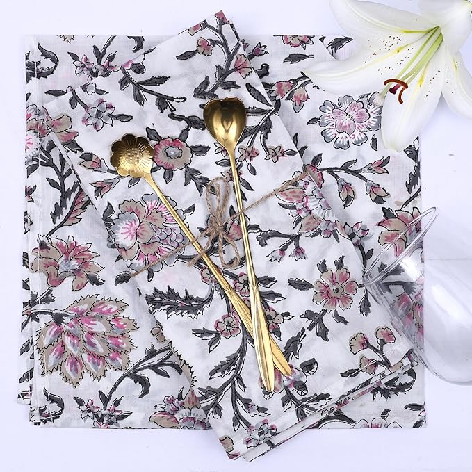 The Home Talk 100% Cotton Fall Cloth Designer Dinner Napkins, Handblock Print, Washable Durable Linen for Everyday Use Wedding Parties Outdoors Thanksgiving I 18 X 18 Inches I Set of 6 | Bagh
