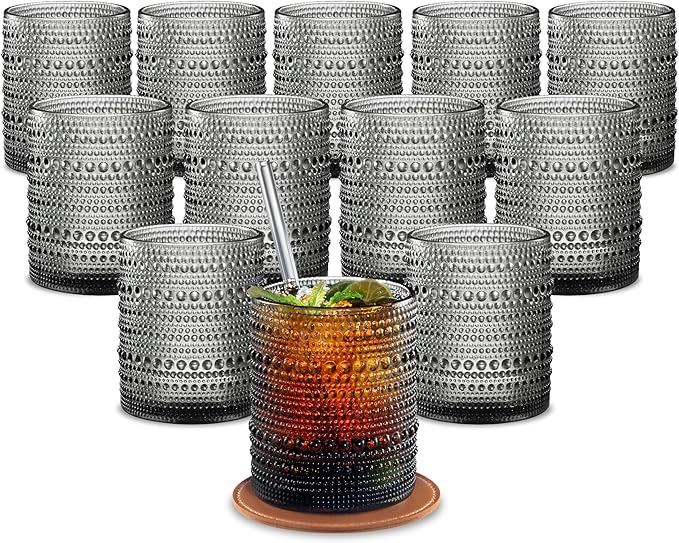 12 Oz Hobnail Drinking Set, Smokey Gray, Set of 12