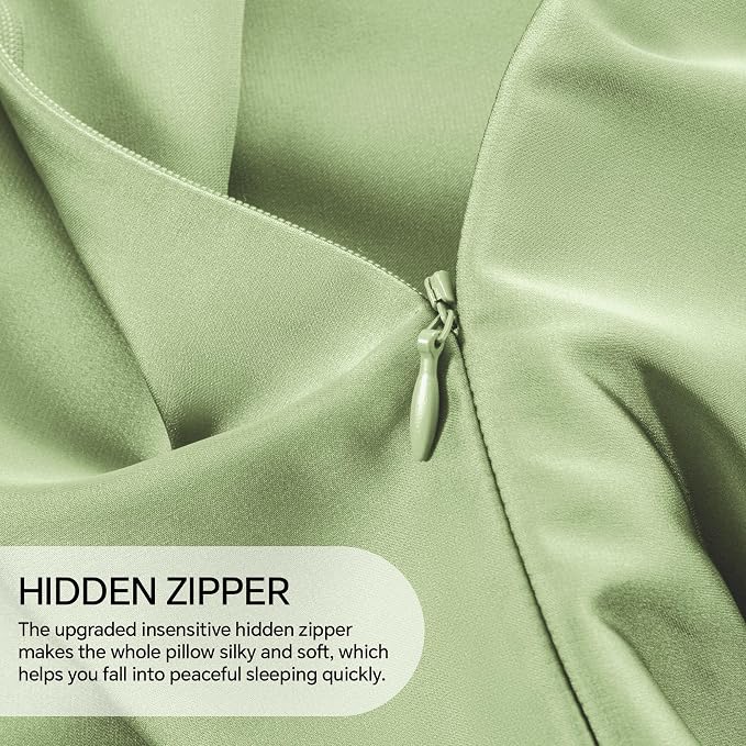 INFIIXSO Silk Pillow Cases 2 Pack Standard Size, Ultra Smooth & Soft Mulberry Silk Pillow Case for Hair and Skin, Breathable Cooling Silk Pillowcase with Hidden Zipper (Sage Green, 20x26 Inches)