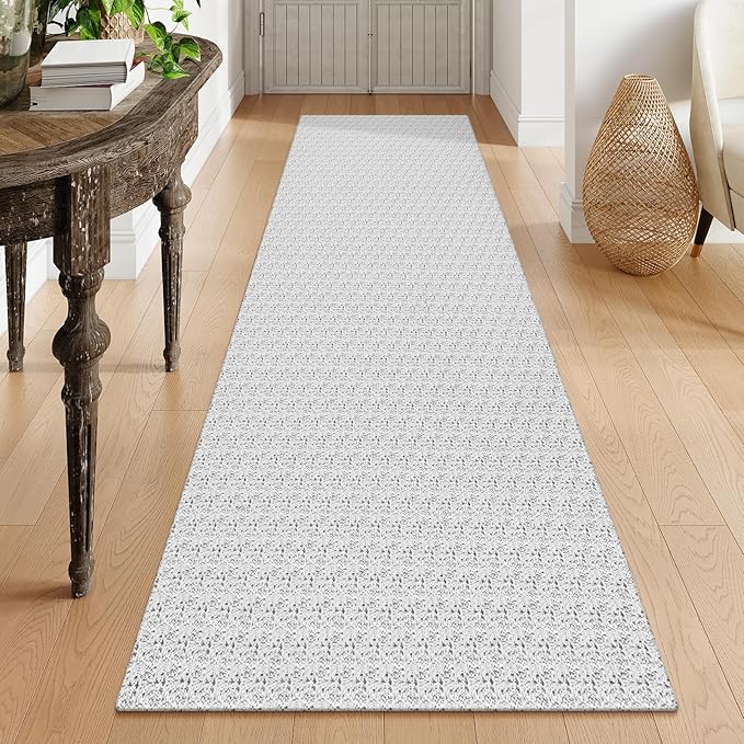 Collive Long Runners Rug for Hallways 2.6x8 Washable Kitchen Runner Rugs Non-Slip Rubber Backed Boho Hallway Runner Rug Gray Braided Farmhouse Carpet Floor Runner for Hall Bedroom Doorway
