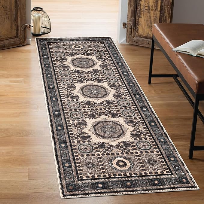 Keen Home Design 30"x144" Rug - Machine Washable Runner Rug with Non-Slip Backing, Ideal for Hallway, Entryway, Kitchen, Laundry Room - Vintage, Easy Clean, Durable, Low Pile - (2'6" x 12')