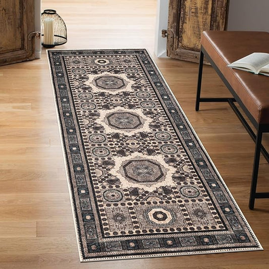 Keen Home Design 30"x144" Rug - Machine Washable Runner Rug with Non-Slip Backing, Ideal for Hallway, Entryway, Kitchen, Laundry Room - Vintage, Easy Clean, Durable, Low Pile - (2'6" x 12')