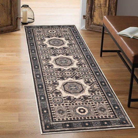 Keen Home Design 30"x120" Rug - Machine Washable Runner Rug with Non-Slip Backing, Ideal for Hallway, Entryway, Kitchen, Laundry Room - Vintage, Easy Clean, Durable, Low Pile - (2'6" x 10')